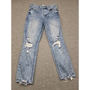 Willow + Root The Mom Jean Light Wash Distressed Ripped High Rise 26 X 27 WF173A